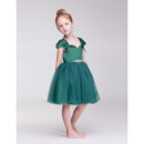 Discount Ball Gown Knee Length Satin Tulle Little Girls Holiday Dresses with Cap Sleeves Under 100