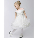 Cute Modern A-Line Off-the-shoulder Knee Length Layered Organza First Communion Flower Girl Dresses with Lace Appliques