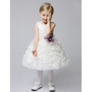 New Style Cute Ball Gown Knee Length Beaded Lace Organza Flower Girl Dresses with Ruffle Skirt