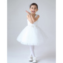 Beautiful Ball Gown Wide Straps Short Tulle First Communion Flower Girl Dresses with Beaded Applique