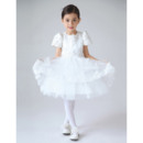 Charming Couture Ball Gown Jewel Neckline Appliques Beaded Satin First Communion Dresses with Short Sleeves