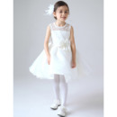 Affordable A-Line Jewel Neck Short Lace and Satin Girl First Communion Dresses Under 100 with Bowknot