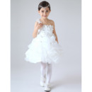 Beautiful Girls First Communion Dresses with Floral Shoulder Strap/ Flower Girl Dresses with Ruffled Tiered Skirt