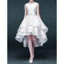 Simple Asymmetrical Short Satin Wedding Dresses with Tiered Skirt and Bow
