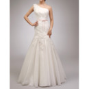 Romantic Stylish Trumpet One Shoulder Full Length Organza Wedding Dresses with 3D Rose Flowers