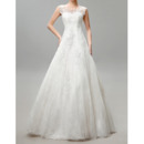 Vintage A-Line Bateau Neckline Tulle Over Lace Wedding Dresses with Keyhole and Beading Appliques