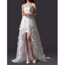 Romantic Strapless High-Low Wedding Dresses with All Over Floral Applique Tull Skirt