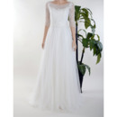 Elegant Illusion Neckline Tulle Wedding Dresses with Half Sleeves and Lace Bodice