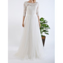 Elegant Illusion Neckline Tulle Over Satin Wedding Dresses with Appliques Bodice