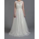 Discount A-Line Full Length Tulle Wedding Dresses with Appliques Bodice