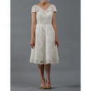 Discount Simple Knee Length Lace Reception Wedding Dresses with Short Cap Sleeves