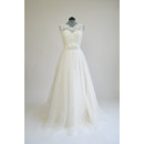 Discount V-back Tulle Wedding Dress with 3D Flower Waistband and Lace Bodice