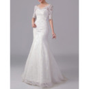 Modern Mermaid V-Neck Lace Wedding Dresses with Half Sleeves and Low Back
