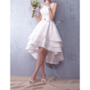 Modern A-Line Open Back High-Low Taffeta Tiered Skirt Wedding Gowns/Bride Dresses with Belts ande Beaded