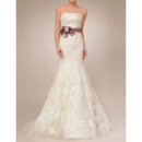 Discount Mermaid Floor Length Lace Tulle Wedding Dresses with Belts and Appliques