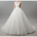 Dramatic Ball Gown Illusion Neckline Organza Wedding Dresses with Applique Beaded Bodice
