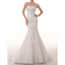 Elegantly Mermaid Straplss Court Train Tulle Wedding Dresses with Applique Beaded