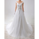 Graceful Off-the-shoulder Organza Wedding Dresses with Appliques Beaded Waist