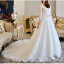 Elegance A-Line Illusion Neckline Tulle Over Lace Wedding Dresses with 3/4 Length Sleeves