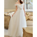 Affordable Simple Off-the-shoulder Full Length Pleated Tulle Wedding Dresses