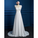 Graceful Empire Applique Beaded Bodice Chiffon Wedding Dresses with Cowl Back