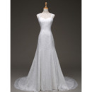 Elegant A-Line Wide Straps Lace Wedding Dresses with Buttons Back