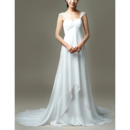 Simple Empire Wide Straps Chiffon Wedding Dresses with Layered Skirt and Pleated Bust