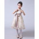 Discount Inexpensive A-Line Knee Length Lace Champagne Flower Girl Dresses with Sashes