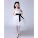 Simple Affordable Ball Gown Knee Length Lace Tulle Flower Girl Dresses with Sashes