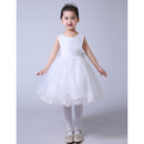 Custom Ball Gown Knee Length Organza Satin Bow Flower Girl Dresses/ Custom White First Communion Dresses