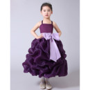 Amazing Ball Gown Tea Length Pick-Up Skirt Organza Flower Girl Dresses with Sashes