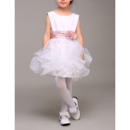 Cute Sleeveless Mini/ Short Ruffle Skirt Organza Two Tone Flower Girl Dresses with Belts and Hand-made Flowers