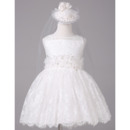 Beautiful Ball Gown Bateau Neck Short Lace Flower Girl Dresses with Flower Waistband