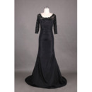 Inexpensive Trumpet Black Taffeta Mother Dresses for Party with 3/4 Lace Sleeves