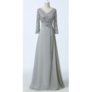 Elegant Beaded Crystal Lace Chiffon Mother Dresses for Party with Long Sleeves