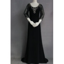 Enchanting Beading Embellished Low Back Chiffon Mother Dresses for Party with 3/4 Length Sleeves