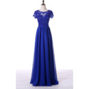 luxury Beaded Appliques Bodice Pleated Chiffon Mother Dresses with Short Sleeves