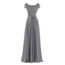 Sophisticated Beaded Embroidered Top Floor Length Pleated Mother Dresses for Party with Cap Sleeves