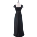 Custom Empire Square Neck Black Chiffon Mother Dresses for Party with Cap Sleeves