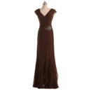 Fancy V-Neck Floor Length Chiffon Mother of the Bride Dresses with Tiered Hanky Hem