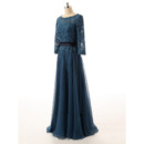 Elegant Long Chiffon Mother Dresses with 3/4 Long Sleeves and Appliques Bodice