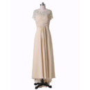 Gorgeous Beaded Bodice Pleated Chiffon Mother Dresses for Wedding Partry with Short Sleeves