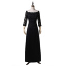 Modest Beaded Off-the-shoulder Black Satin Mother of The Bride Dresses with 3/4 Long Sleeves