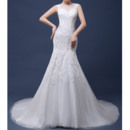 Luxury Beading Appliques Illusion Neckline Tulle Wedding Dresses with Open Back