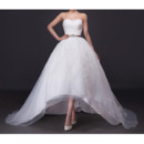 Modern Appliques Beading High-Low Organza Wedding Dress with Crystal Sashes