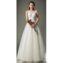 Elegant A-Line Bateau Neck Full Length Tulle Wedding Dresses with Beaded Bodice