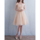 Custom Off-the-shoulder Knee Length Tulle Lace-Up Bridesmaid Dresses