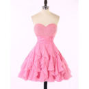 Beautiful Beading Embellished Sweetheart Chiffon Homecoming Dresses with Ruffles Galore Skirt