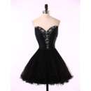 Custom A-Line Sweetheart Short Satin Tulle Black Homecoming Dresses