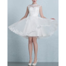 Simple A-Line Crew Neck Short Appliques Tulle Wedding Dresses with Back Cutout